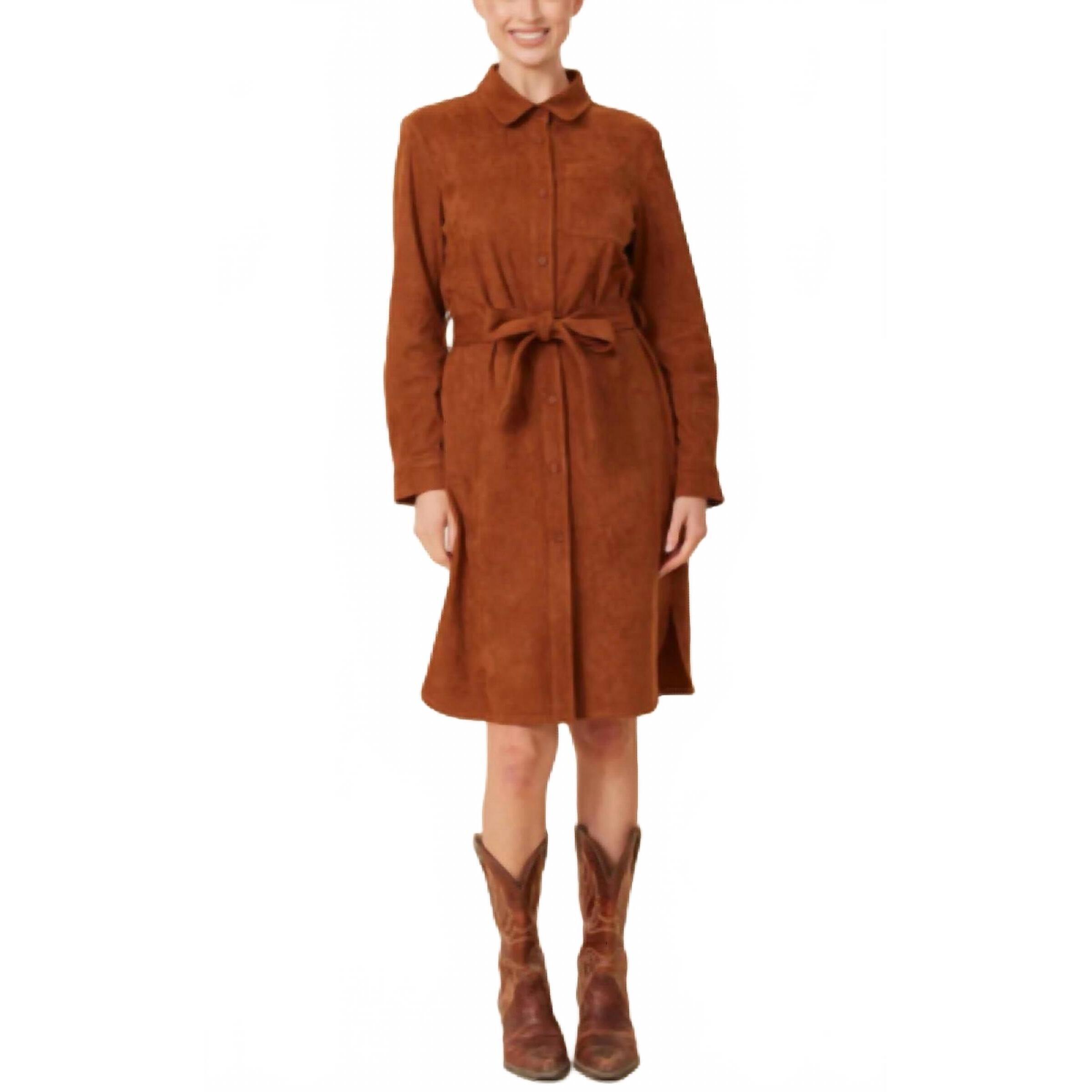 New Dolce Cabo Faux Suede Belted Dress In Rust Brown